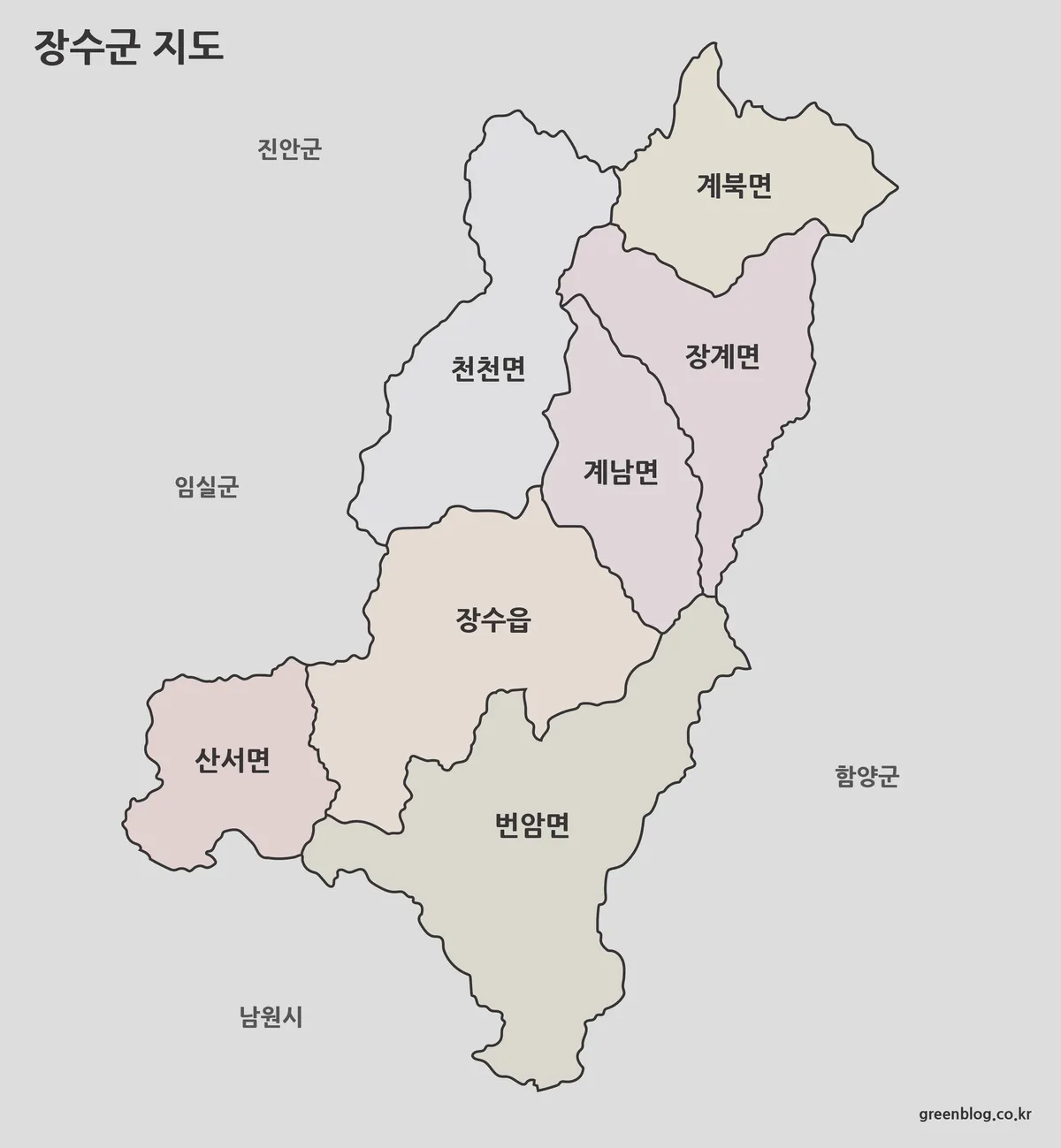 장수군 행정구역 색상 지도