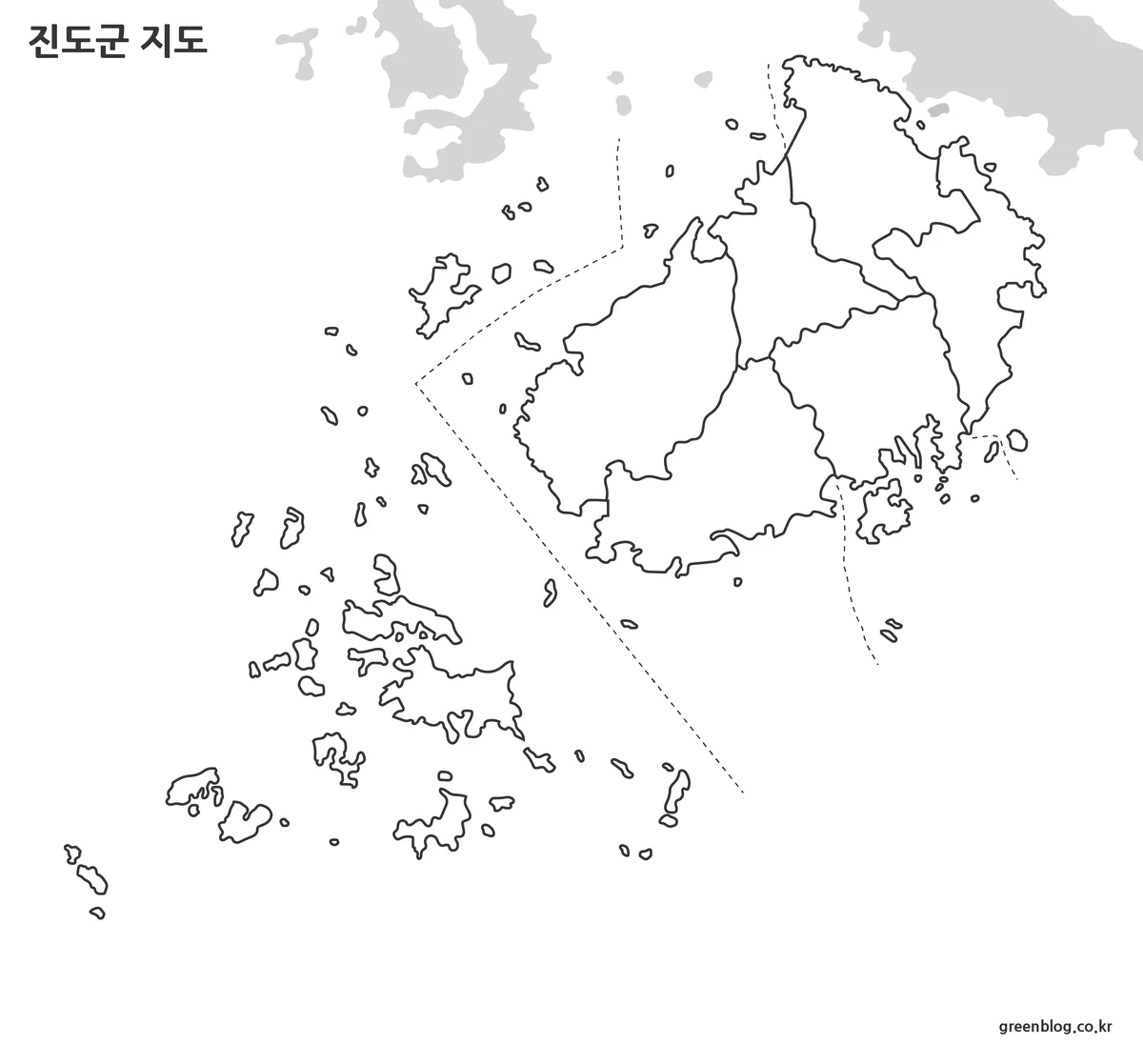 진도군 윤곽선 지도 및 면 경계선 표시 지도