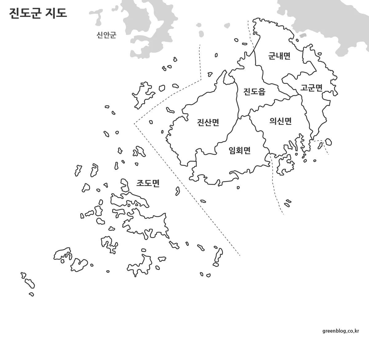 진도군 기본 행정구역 흑백 지도