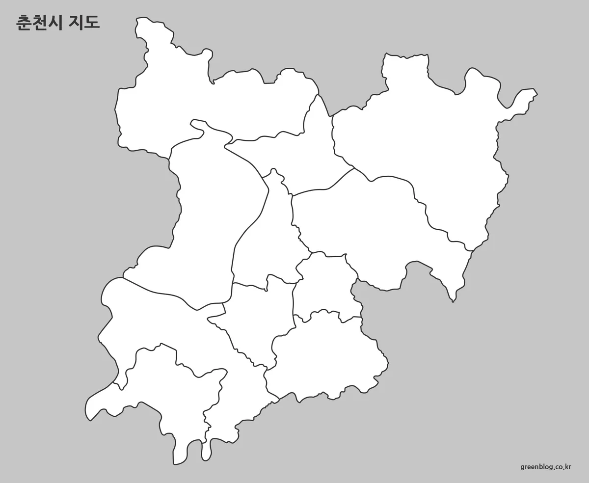 춘천시 윤곽선 지도와 편집용 경계선 이미지