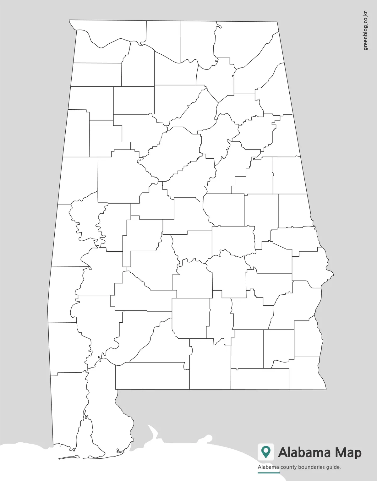 Editable Alabama outline map with county boundary lines