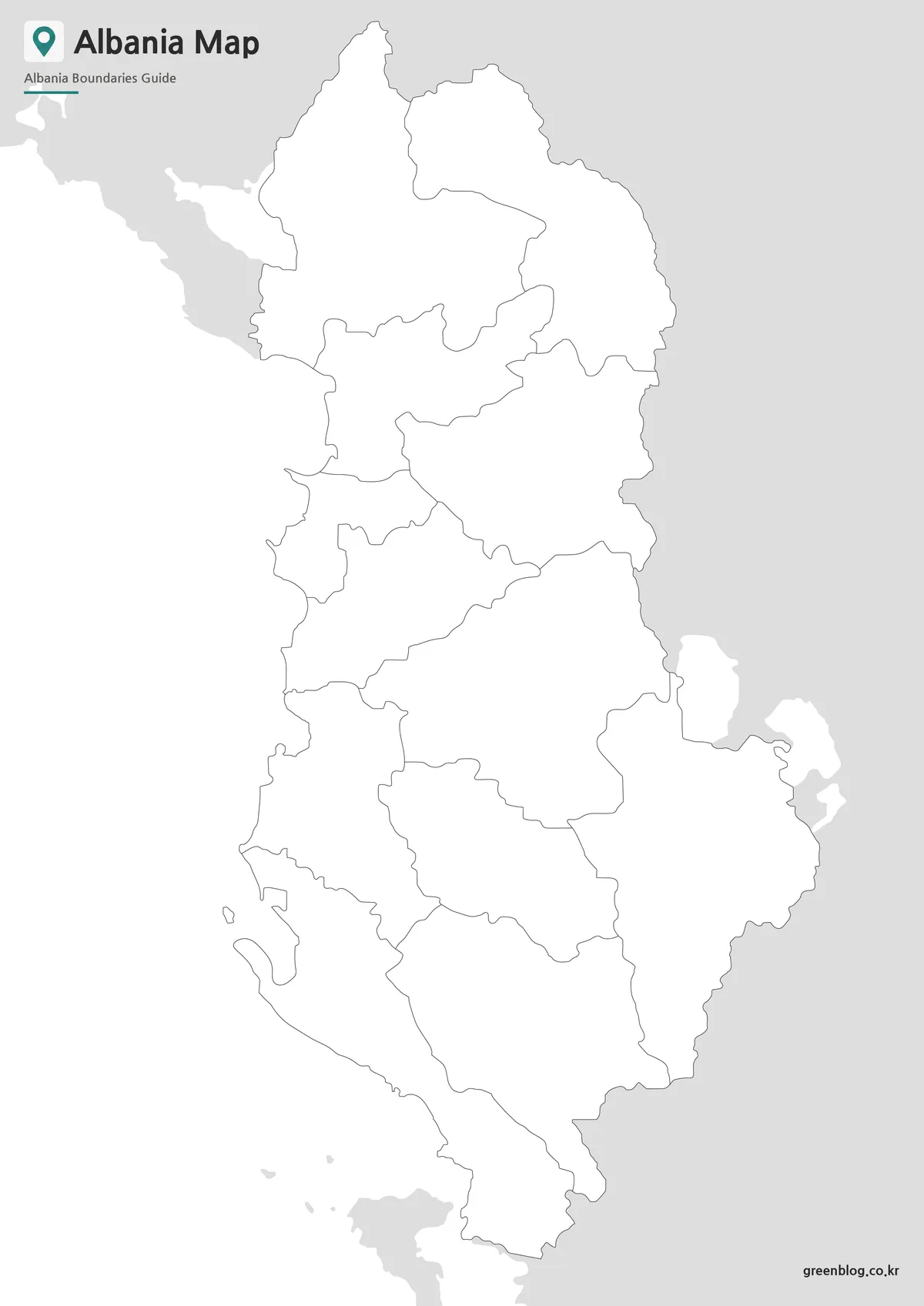 Editable Albania Map outline with administrative boundaries for graphic design and data visualization.