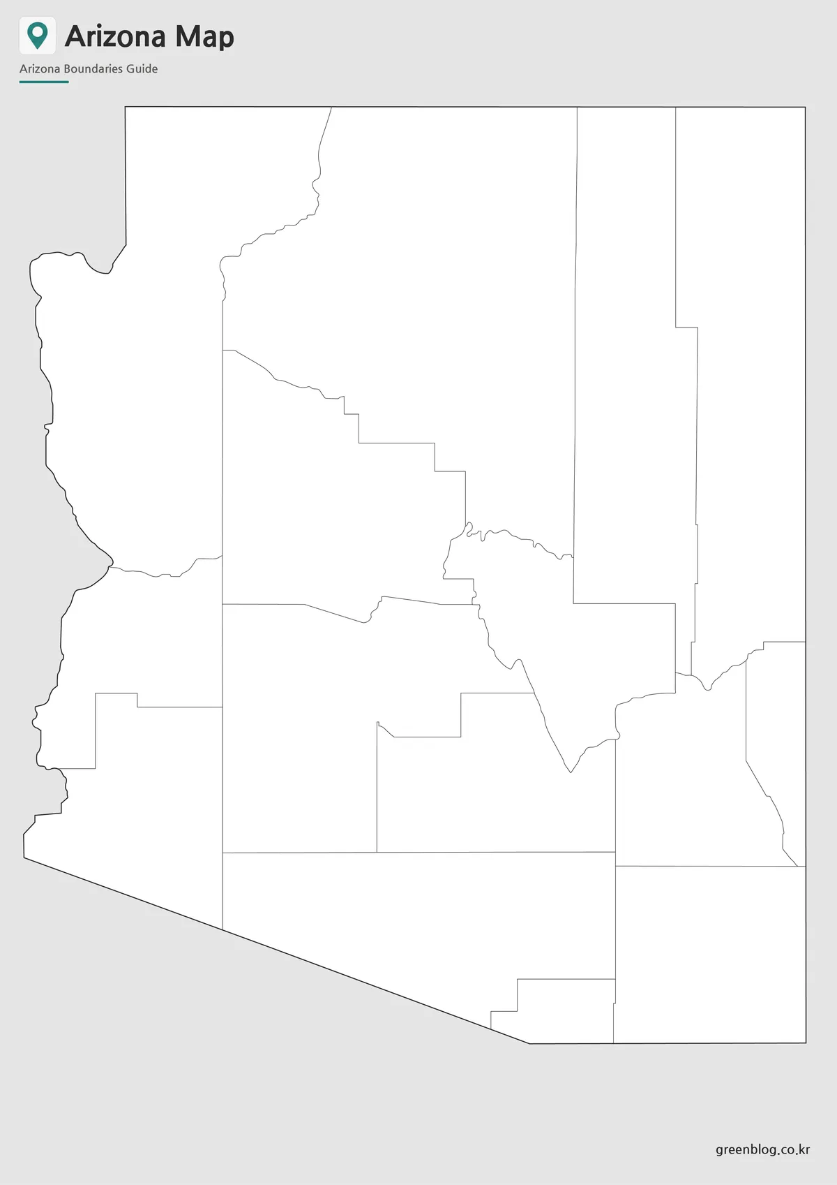 Editable Arizona State Map outline with county boundary lines for graphic design projects.