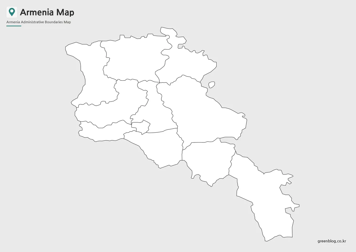 Editable Armenia Map outline with province boundary lines for graphic projects.