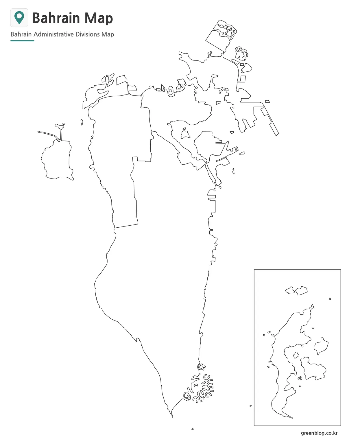 Editable Bahrain outline map with regional boundary lines