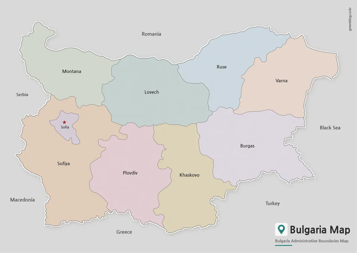 Printable Bulgaria Map collection with regional, detailed administrative, and outline versions.