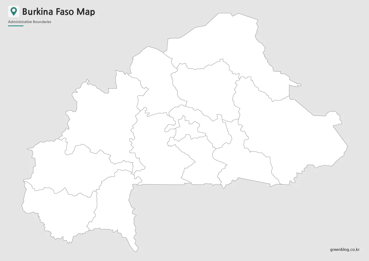 Editable Burkina Faso outline map with administrative boundary lines