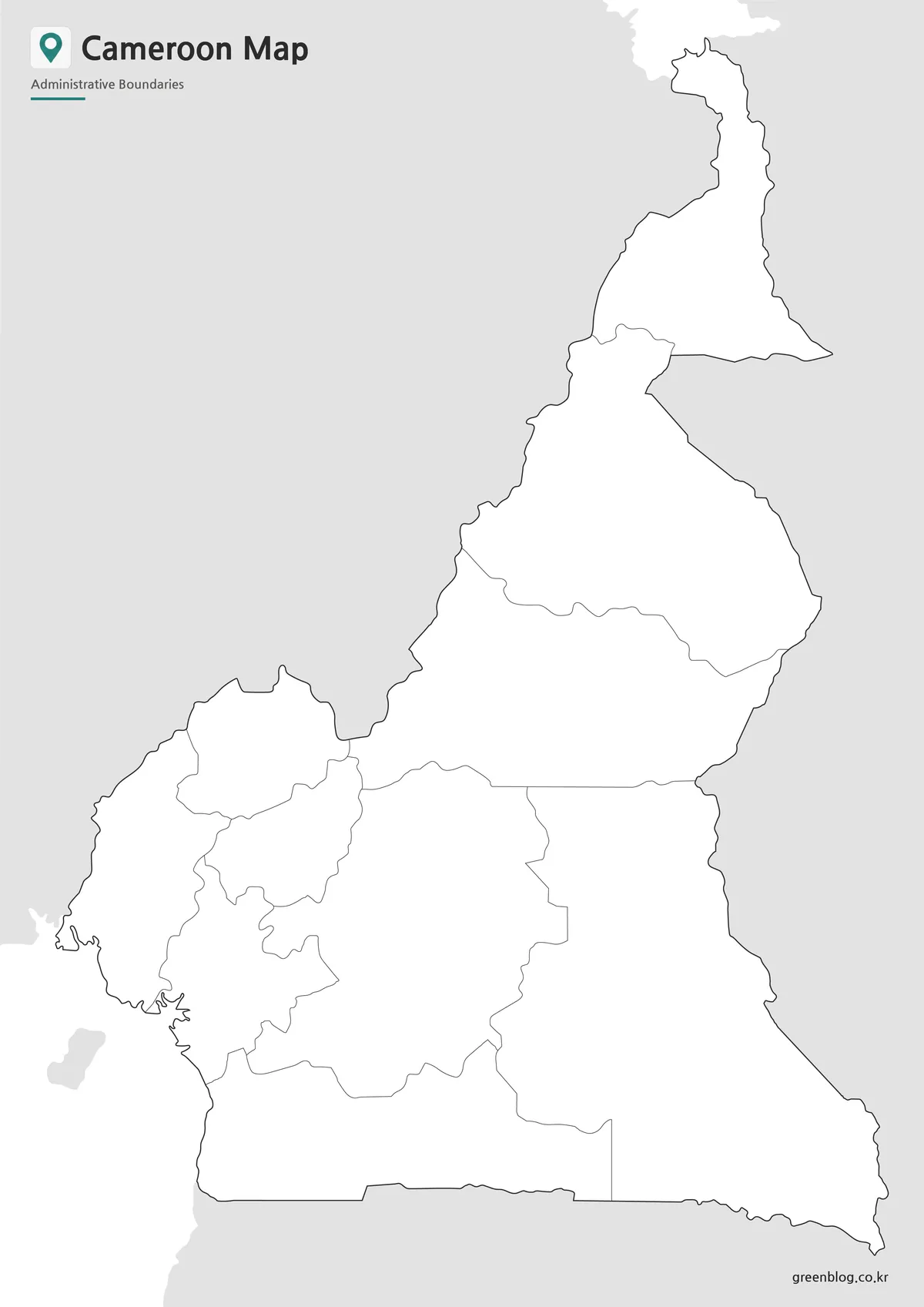 Editable Cameroon Map outline with administrative boundary lines for graphic design.