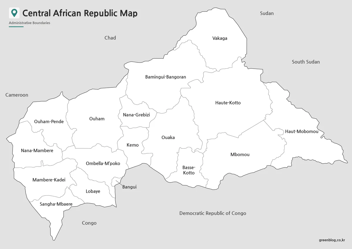 High-resolution black and white Central African Republic Map for printing and educational use.