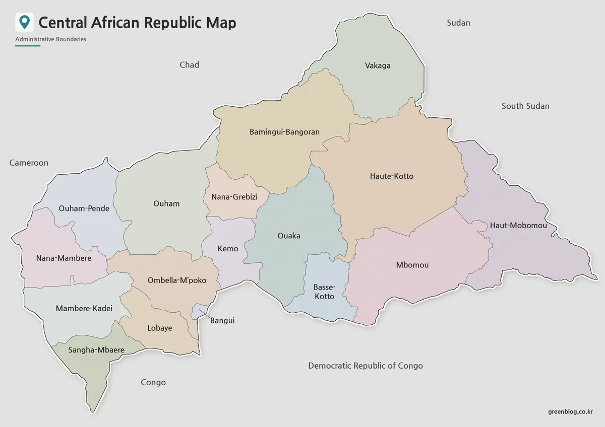 Printable Central African Republic Map collection with color, black and white, and outline versions.
