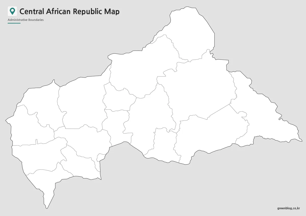 Editable Central African Republic Map outline with administrative boundary lines.