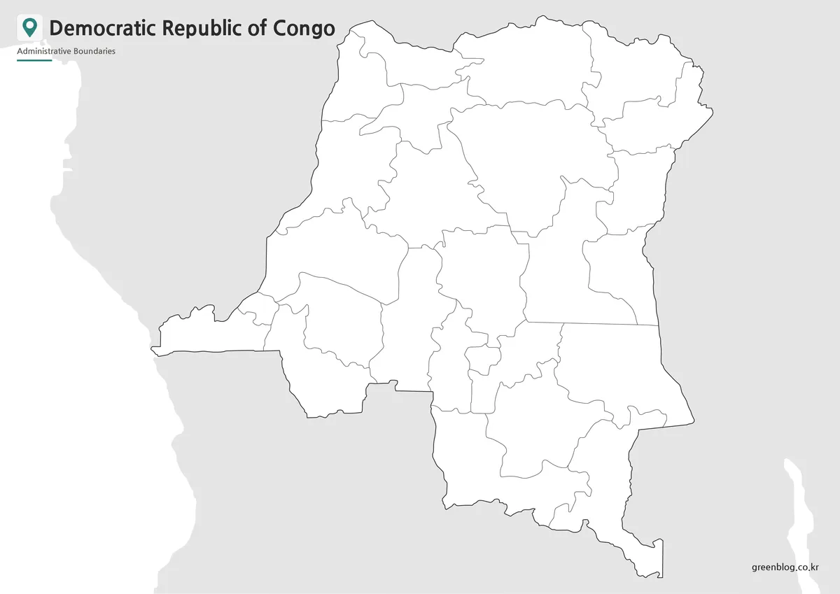 Editable Democratic Republic of the Congo Map outline with provincial boundary lines for classroom and design projects.