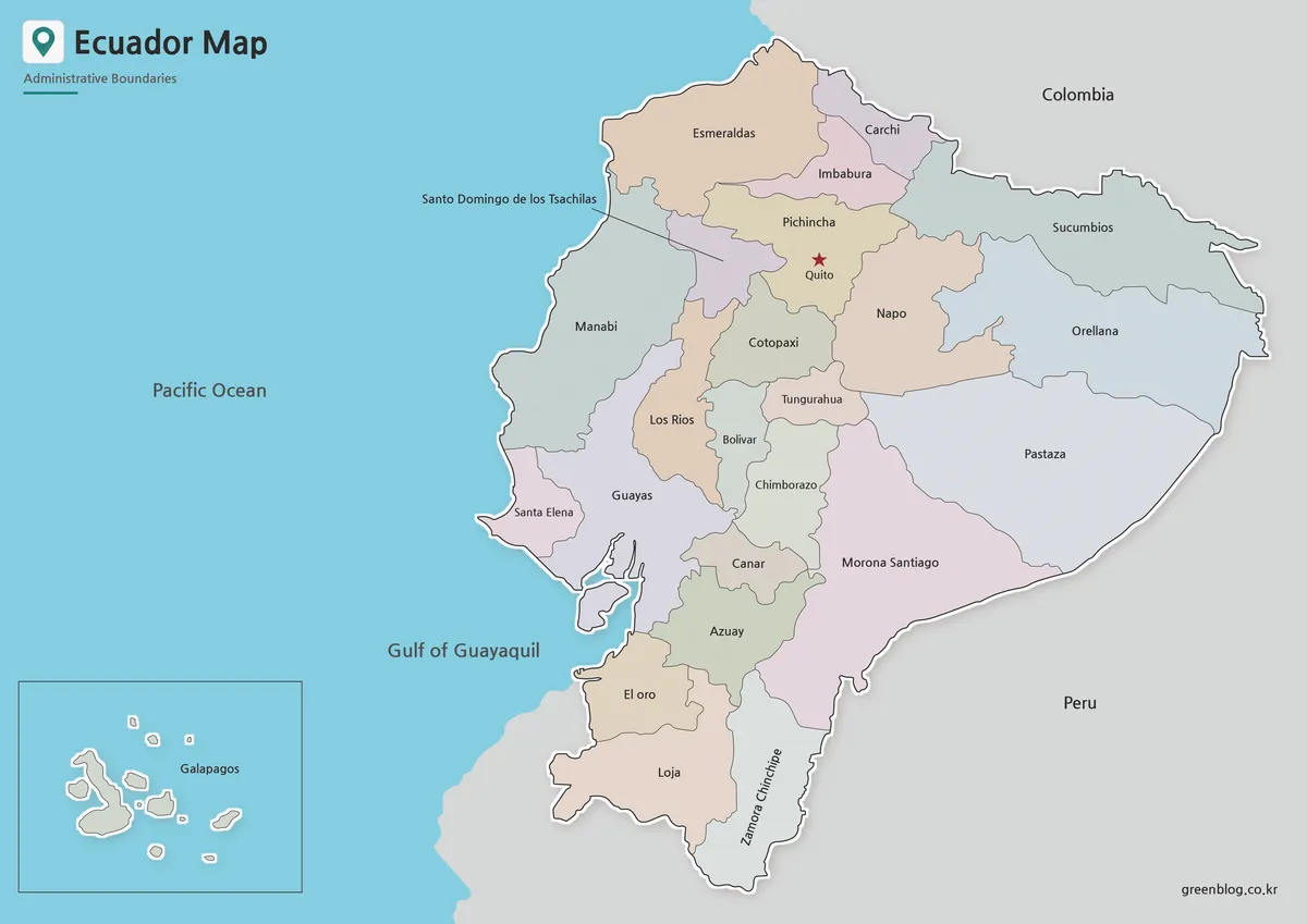 Ecuador Map Download preview with printable color, black and white, and outline map versions