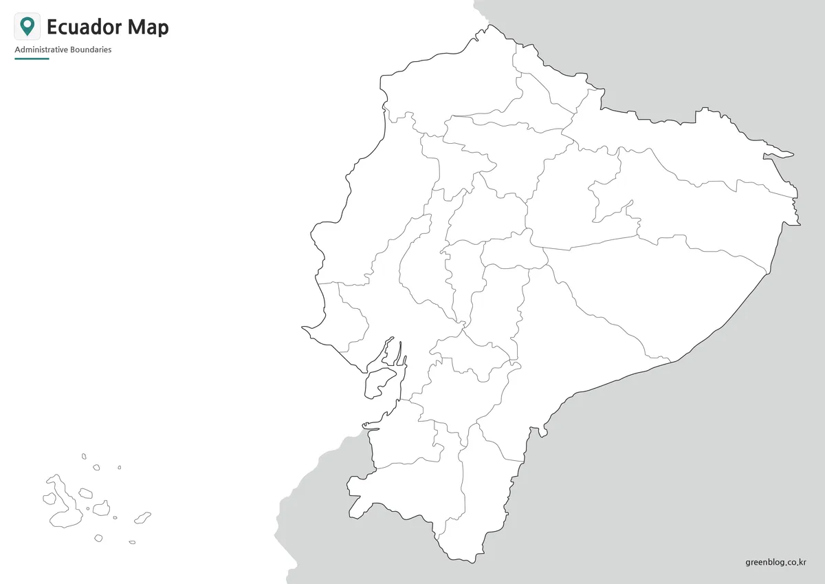 Editable Ecuador outline map with province boundary lines for graphic design and educational projects