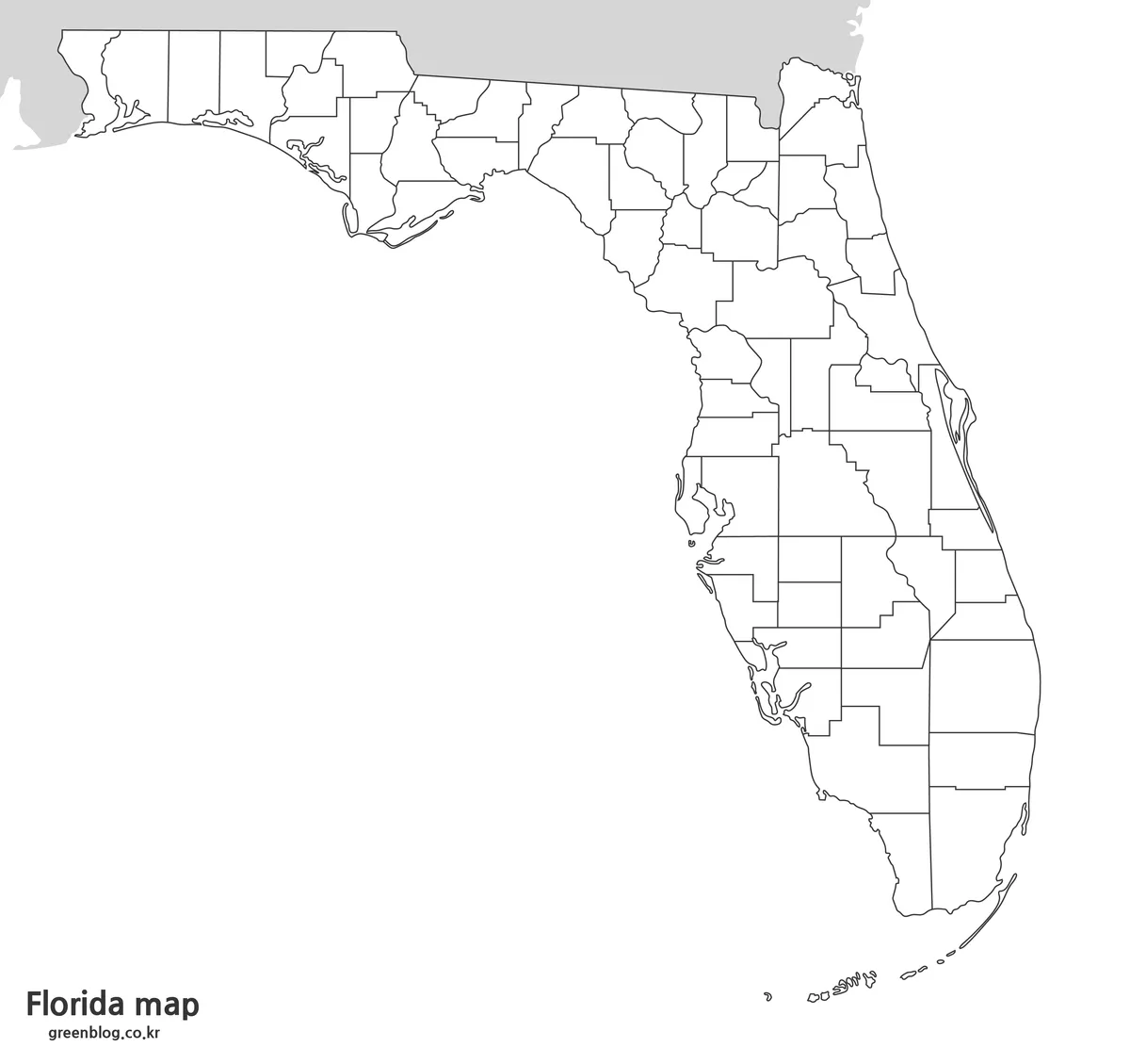 Editable Florida outline map for classroom, travel, and design projects.