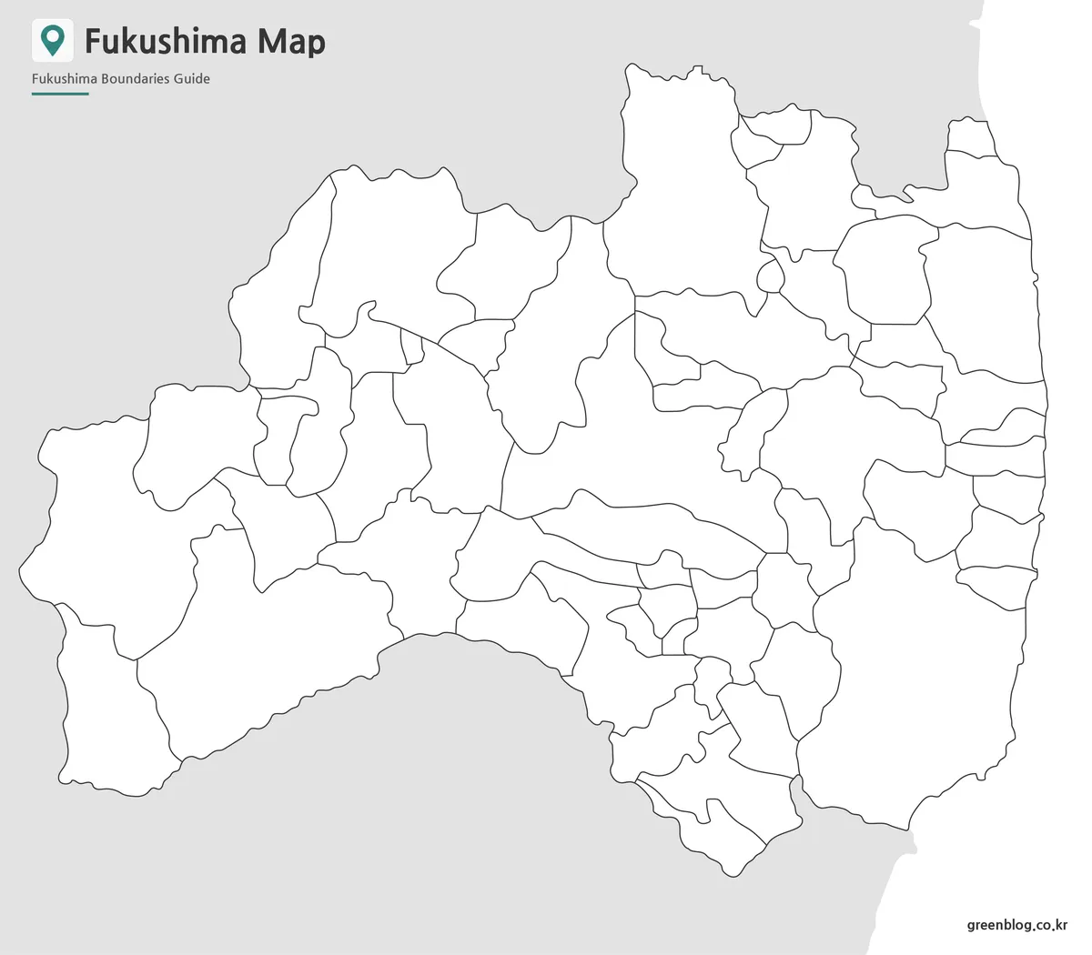 Editable Fukushima Prefecture Map outline with municipal boundary lines.