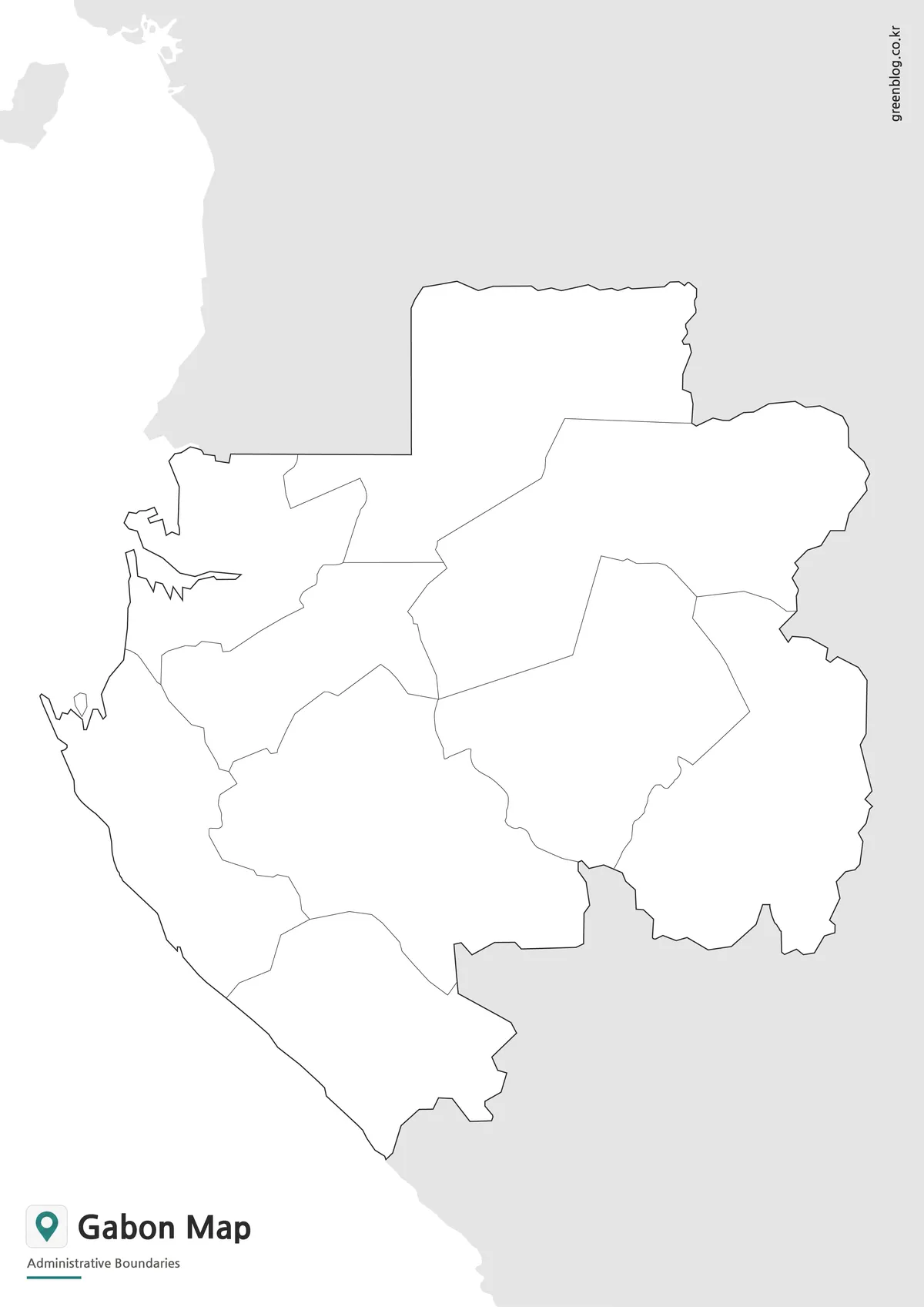 Editable Gabon Map outline with administrative boundary lines for graphic design projects.