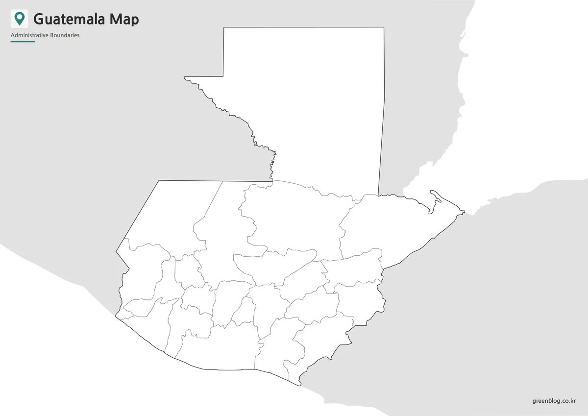 Editable Guatemala Map outline with administrative boundaries for design and worksheet projects.