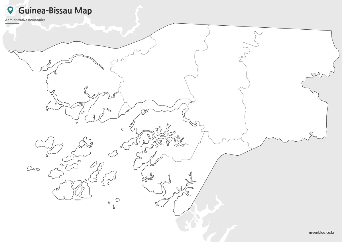 Editable Guinea-Bissau Map outline with administrative boundary lines for design and educational projects.