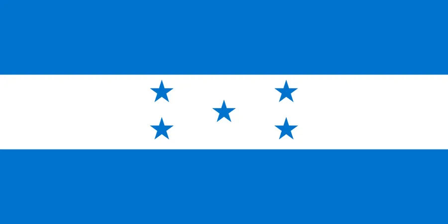 Honduras flag with blue and white stripes and five stars for country reference materials.