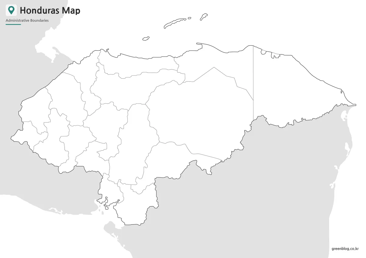 Editable Honduras outline map with administrative boundary lines for classroom and design projects.