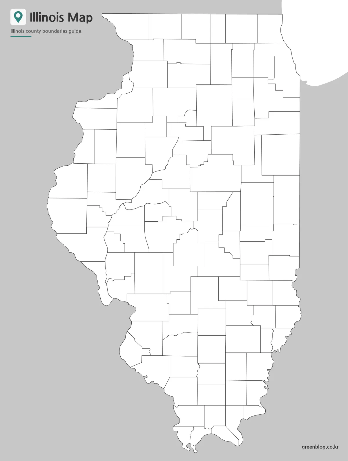 Editable Illinois County Map outline showing county boundary lines without labels or colors.