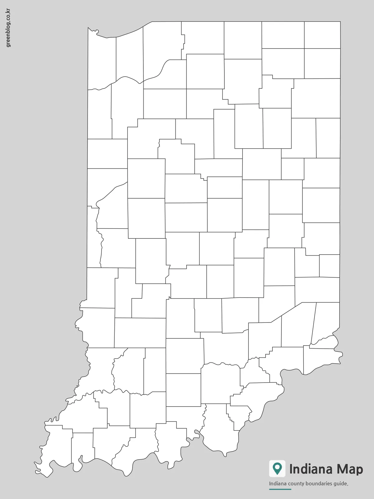 Editable Indiana State Map outline with county boundary lines.
