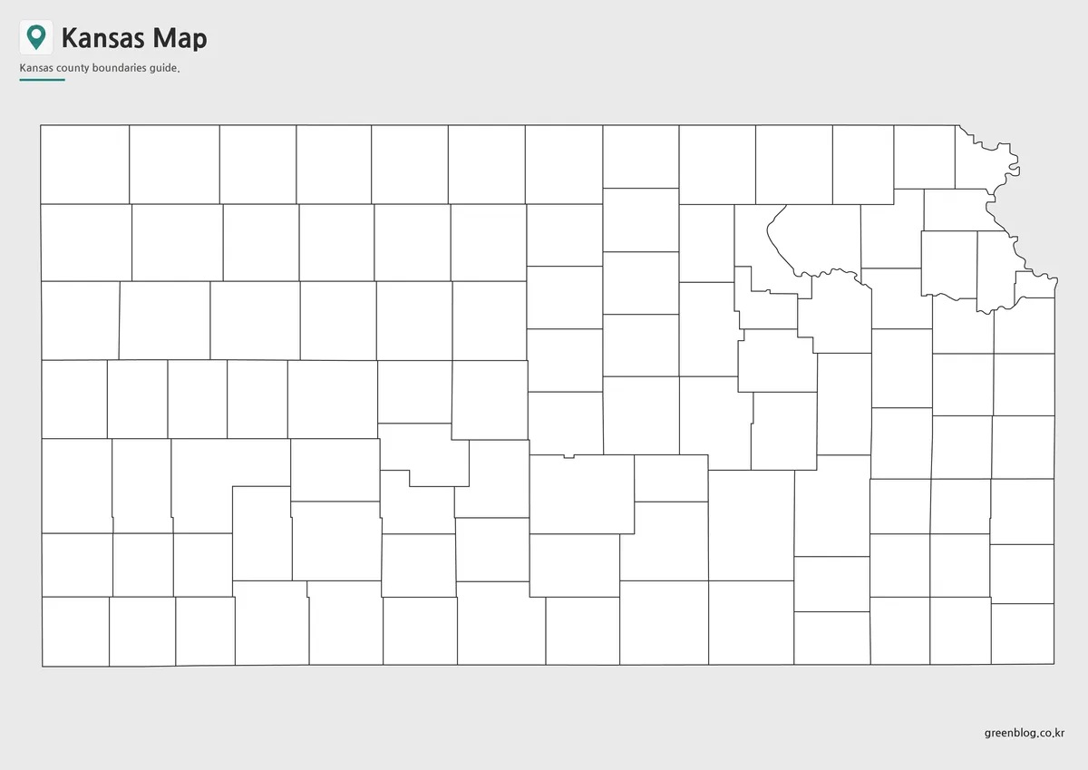 Editable Kansas Map outline with county boundary lines for worksheets and graphic projects