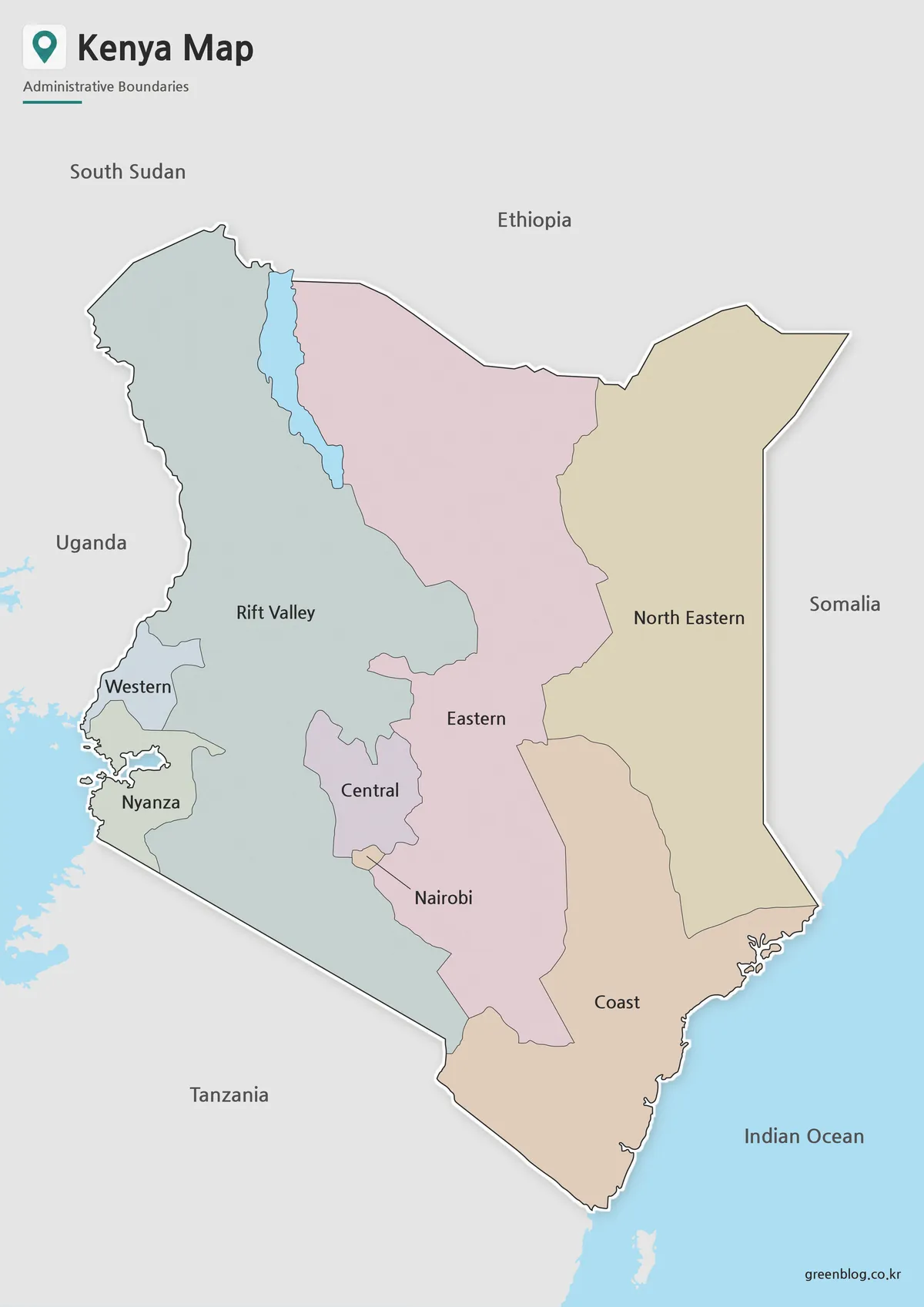 Printable Kenya Map collection with color, black and white, and outline versions