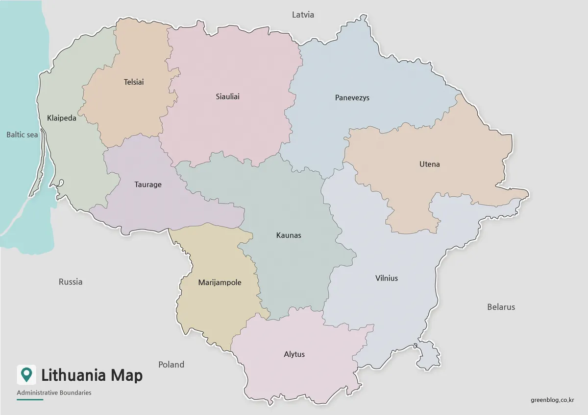 Printable Lithuania Map collection with color, black and white, and outline versions
