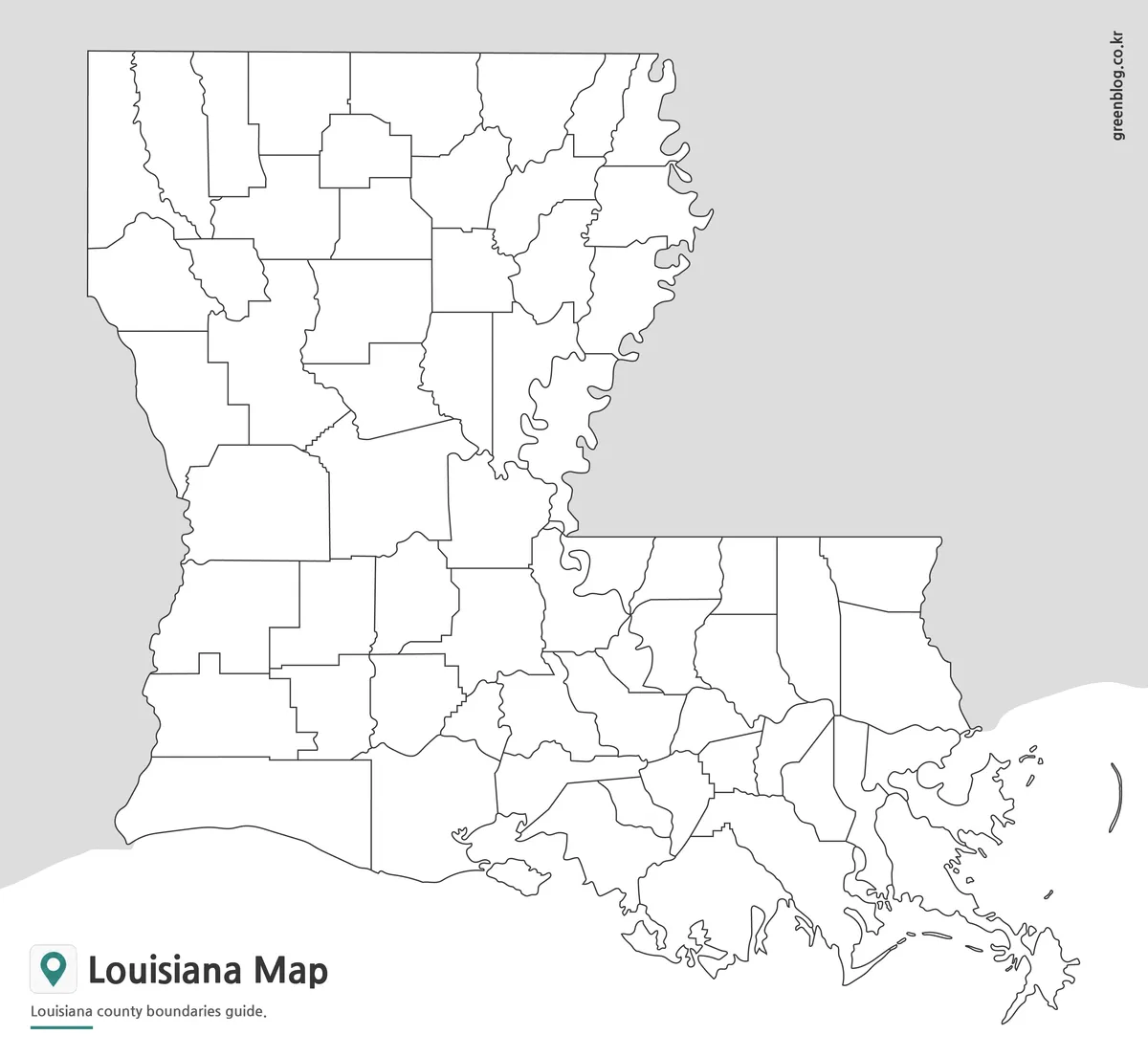 Editable Louisiana Parish Map outline with parish boundary lines for graphic design projects.
