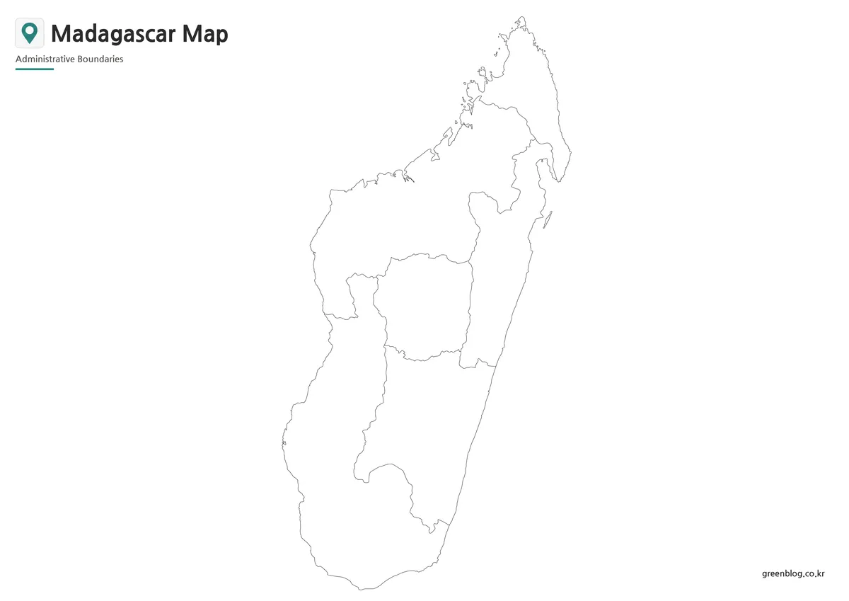 Blank Madagascar Map outline with regional boundary lines for editing and classroom activities