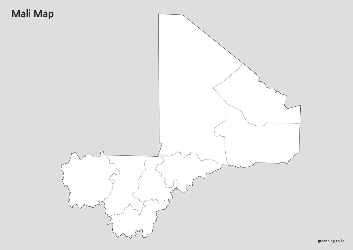 Editable Mali outline map with administrative boundary lines.