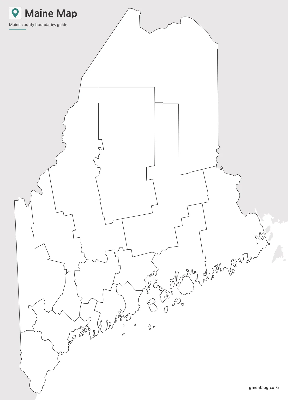 Editable Maine Map outline with county boundary lines.