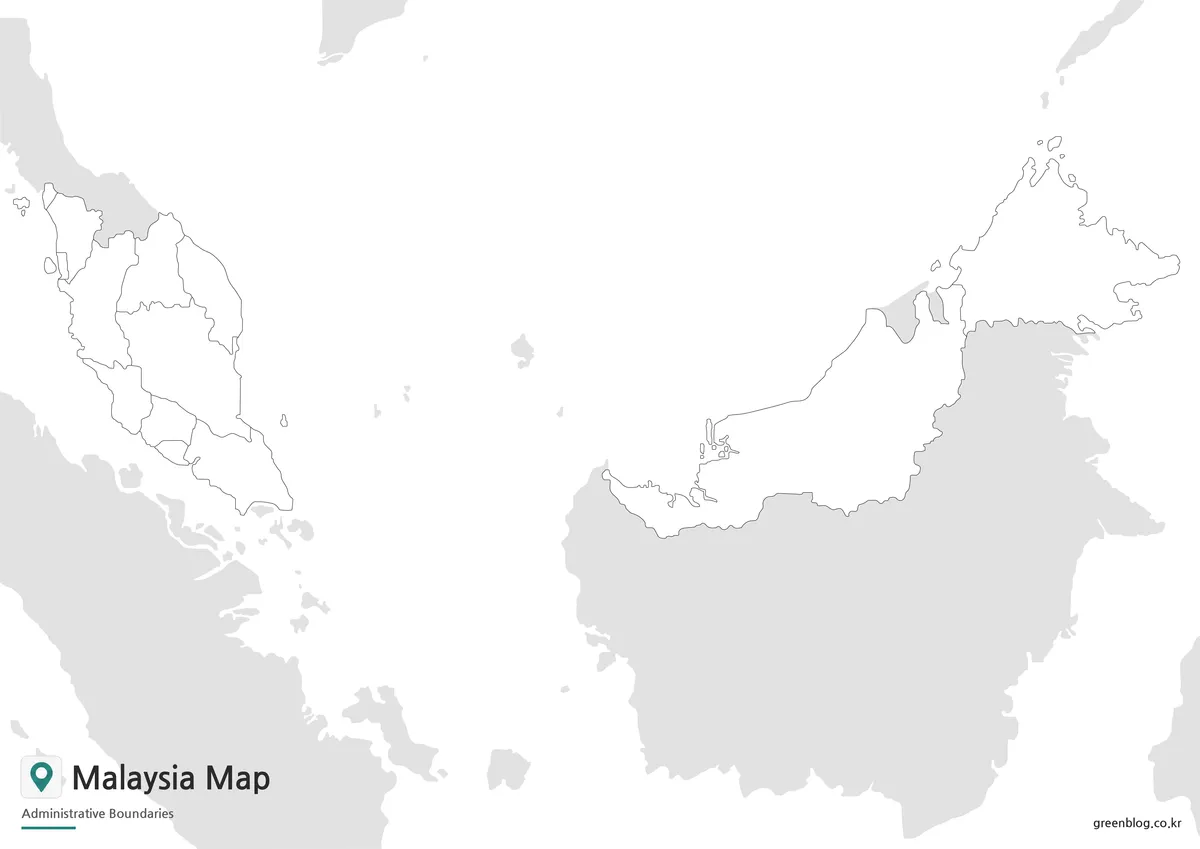 Blank Malaysia Map outline with administrative boundary lines for editing and classroom activities