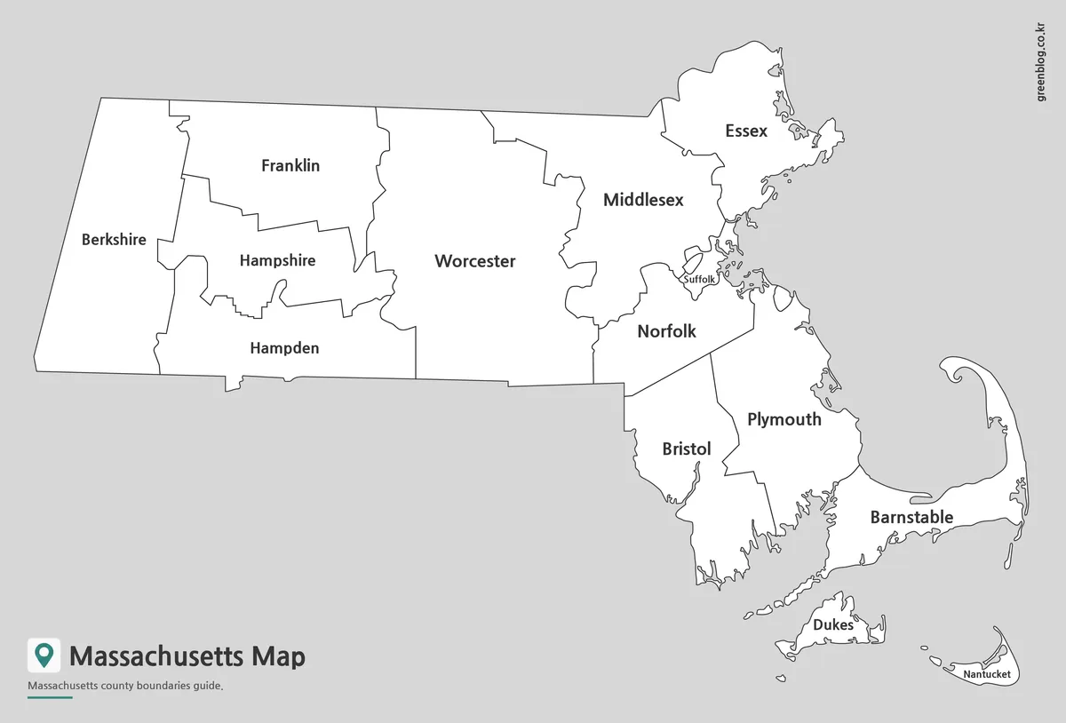 Massachusetts labeled map designed for classroom printing and presentation use.