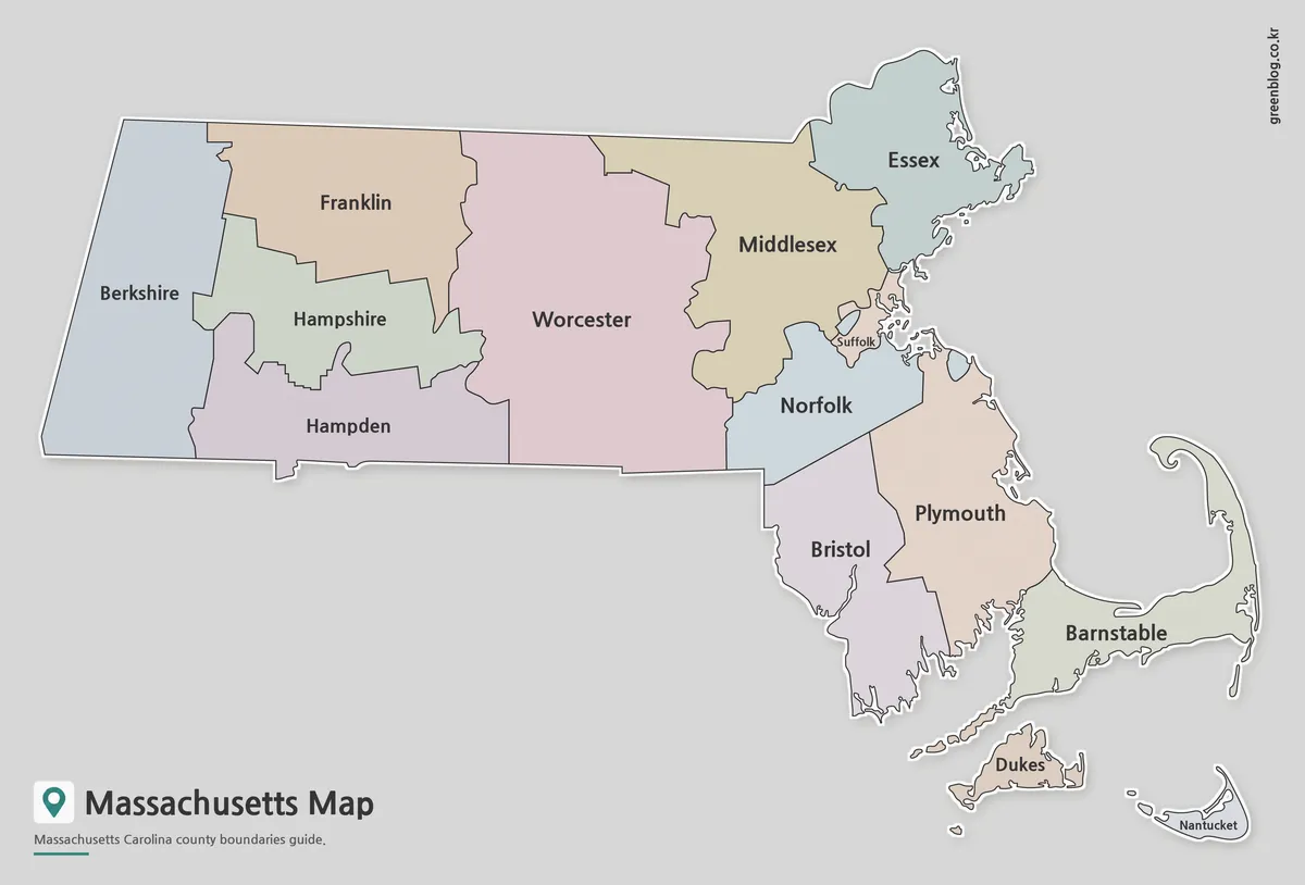 Printable Massachusetts Map collection with color, labeled, and outline county versions