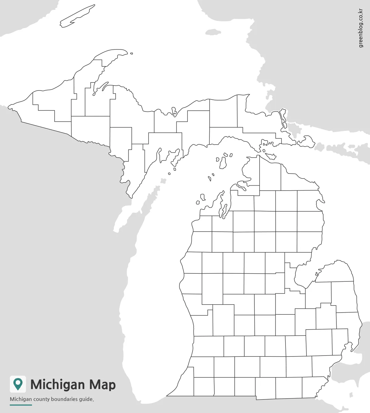 Editable Michigan Map outline with county boundary lines for graphic projects.