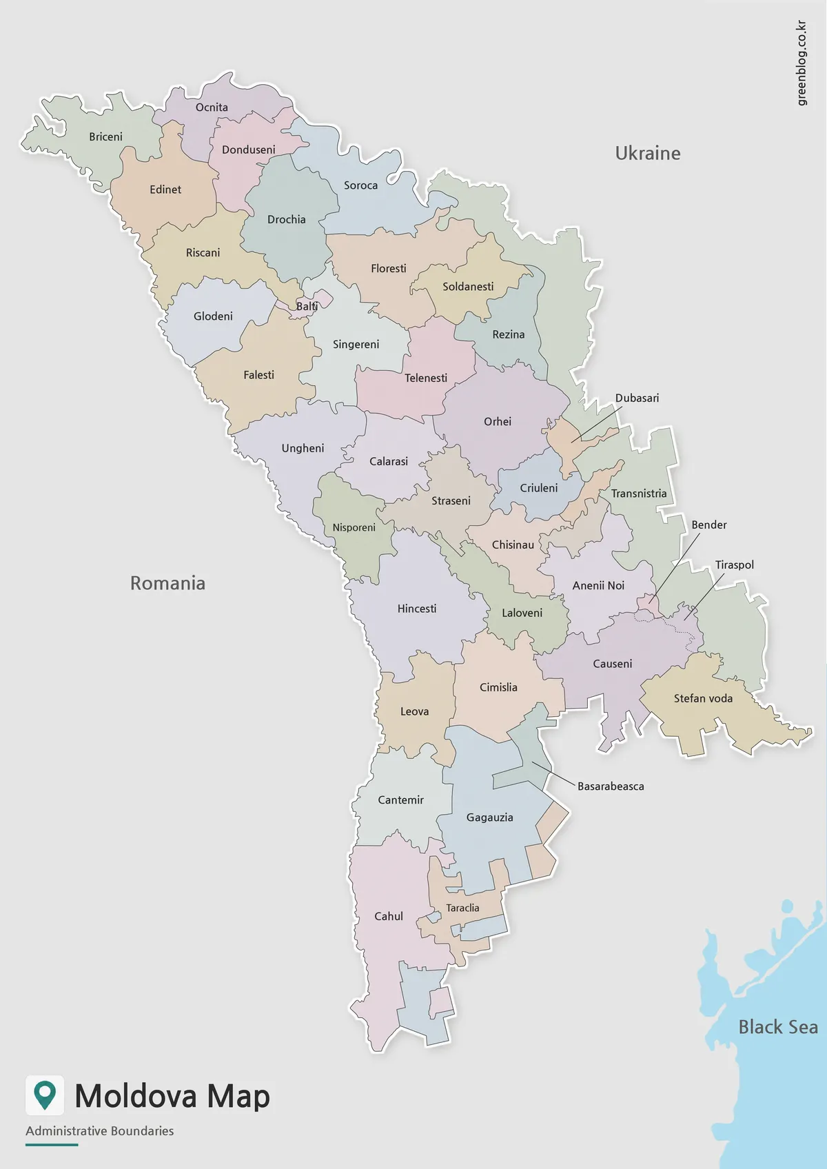 Moldova Map with color, basic, and outline versions for printing and educational use