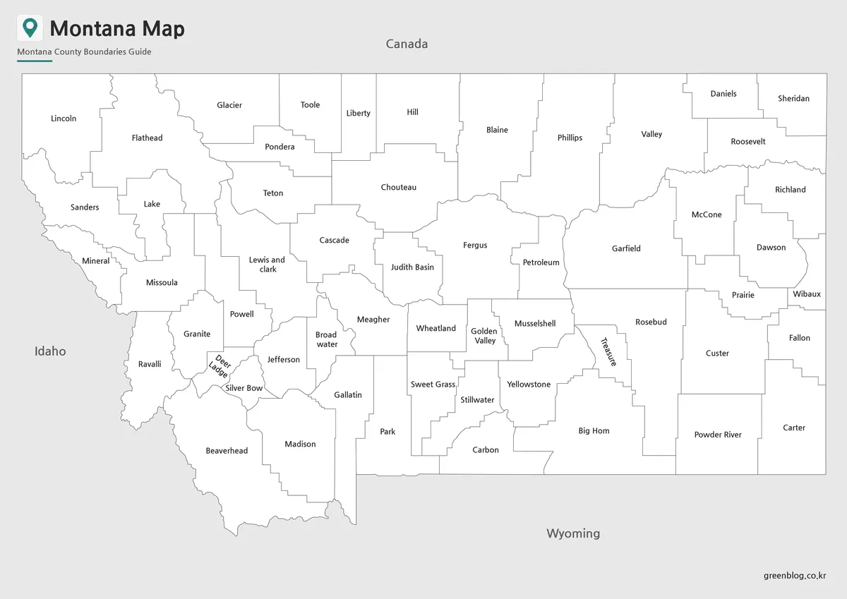 Printable Montana State Map with county labels and state boundary lines