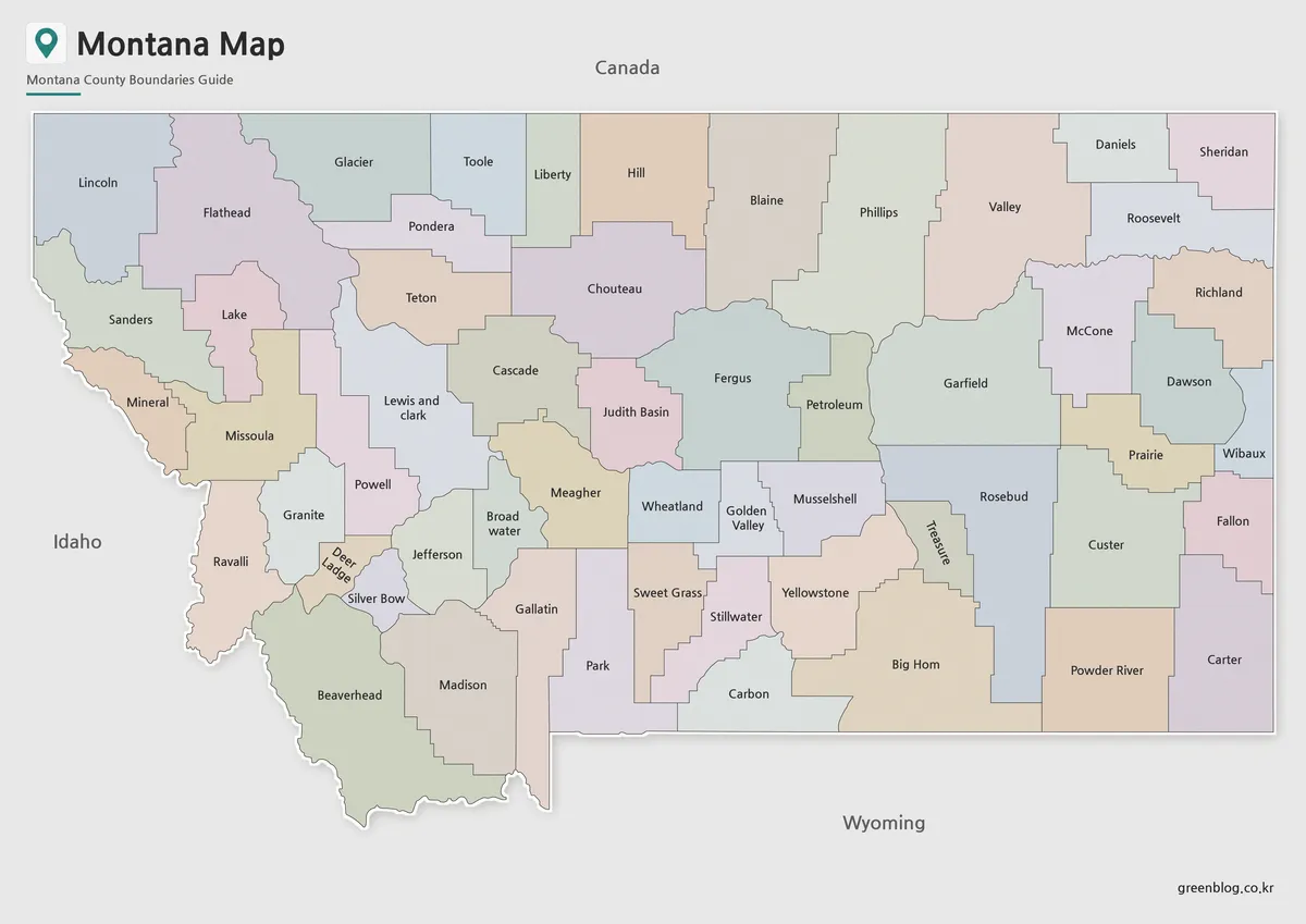 Montana State Map with color-coded county boundaries for printing and presentation use