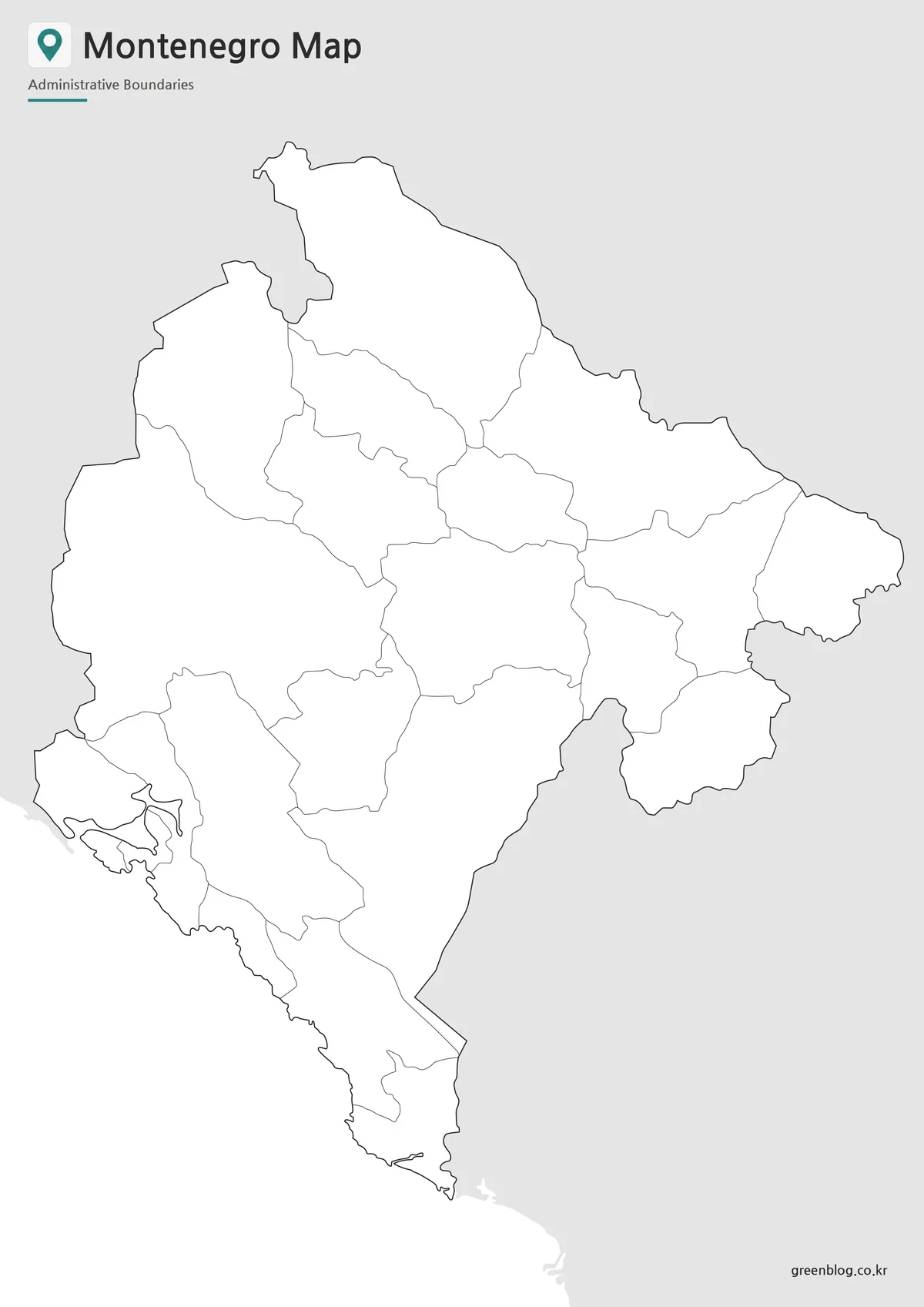 Blank Montenegro outline map with administrative boundary lines for editing and graphic projects.