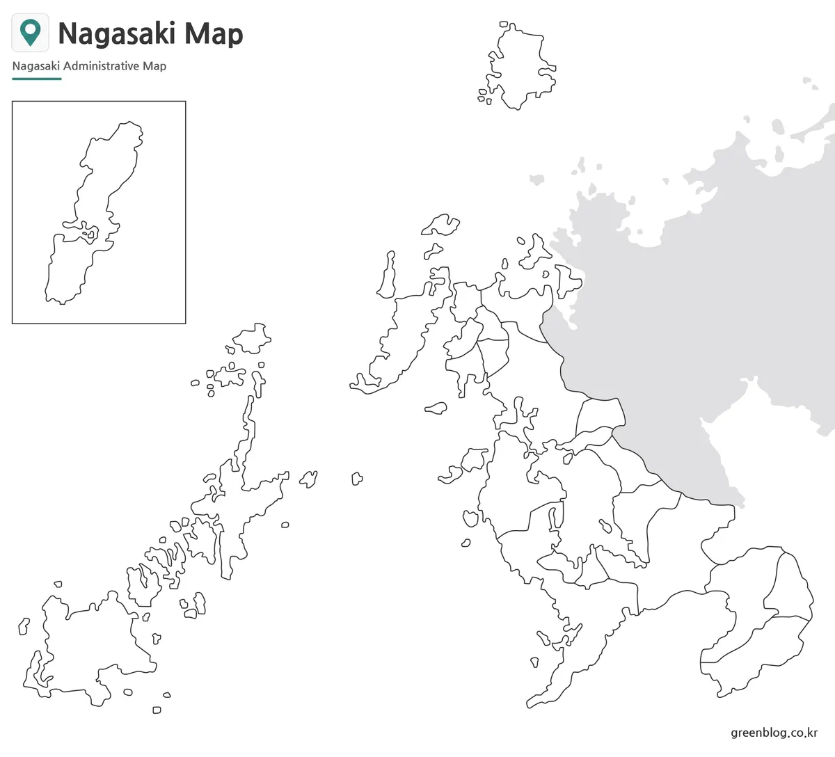 Editable Nagasaki Prefecture Map outline with boundary lines for graphic design and educational projects.