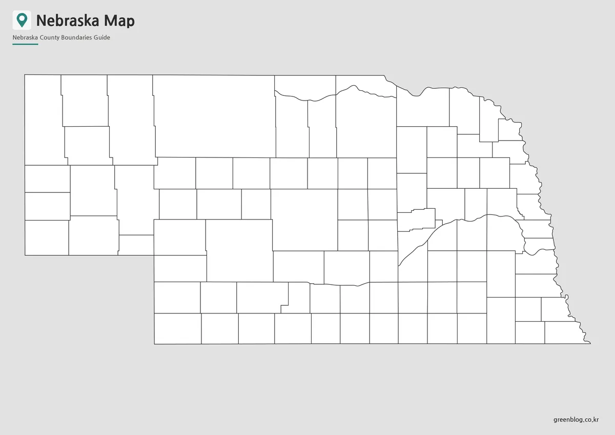 Blank Nebraska outline map with county boundary lines for editing and custom graphic projects.