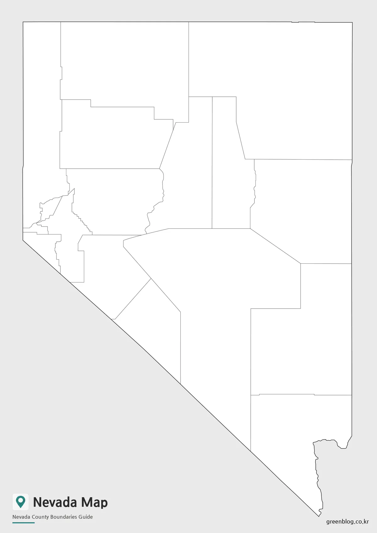 Editable Nevada outline map with county boundary lines for graphic design and classroom activities.