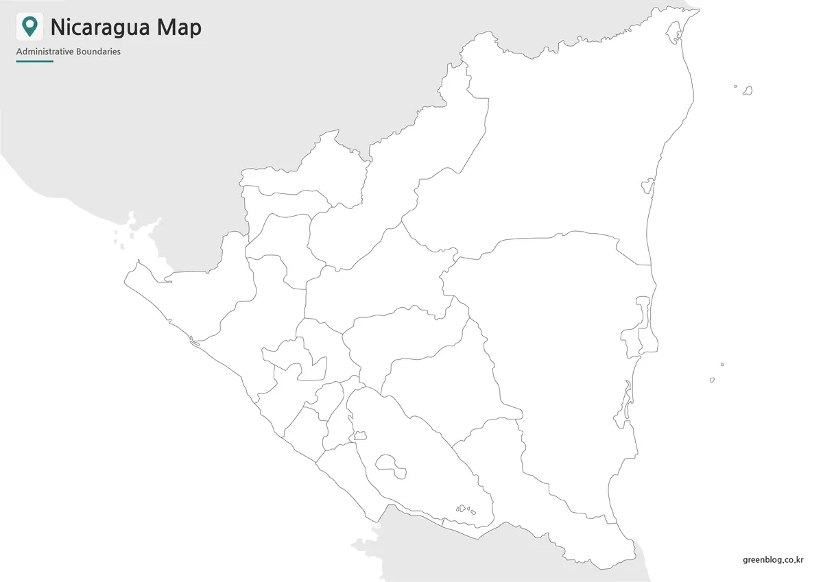 Nicaragua outline map with blank administrative boundaries for editing and infographic projects.