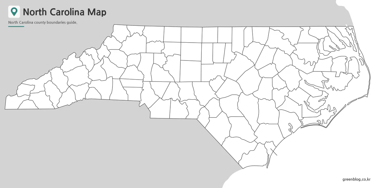Editable North Carolina State Map outline with county boundaries for graphic design projects