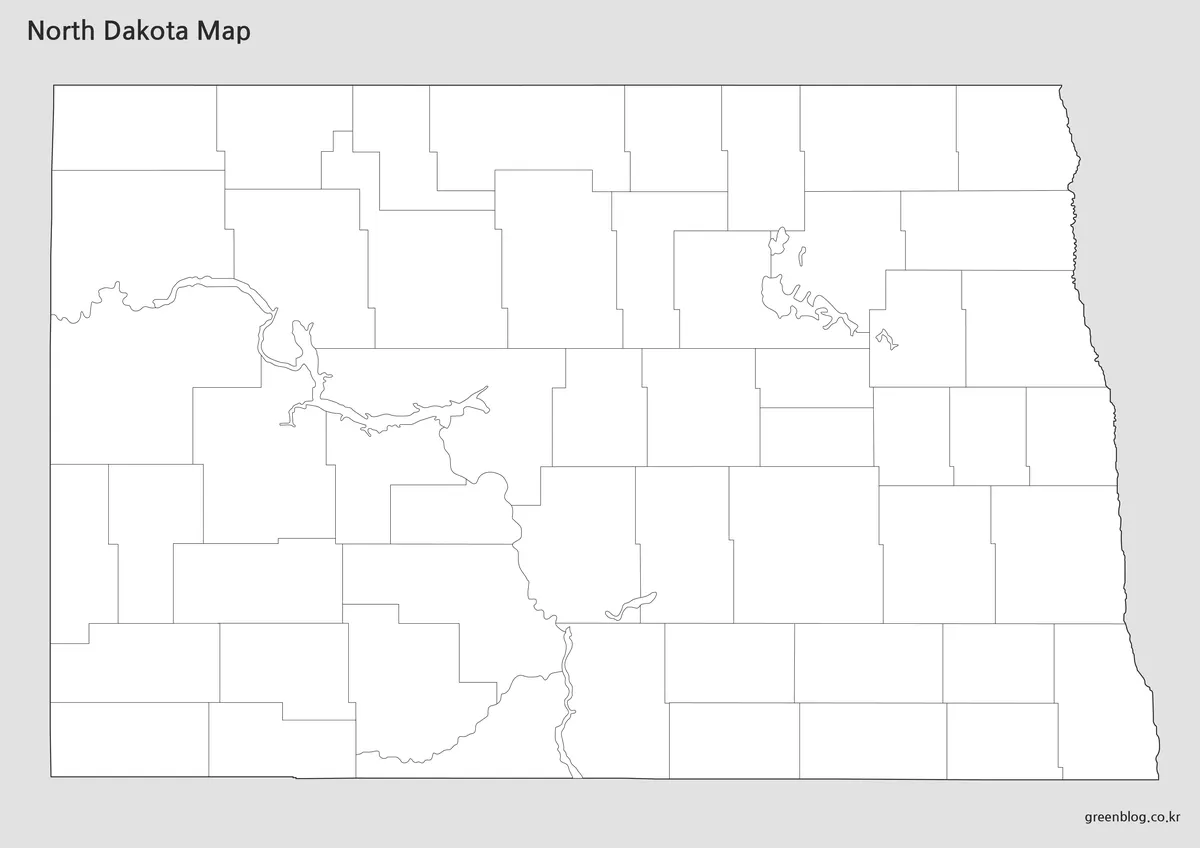 Editable North Dakota outline map with county boundary lines for graphic design projects.