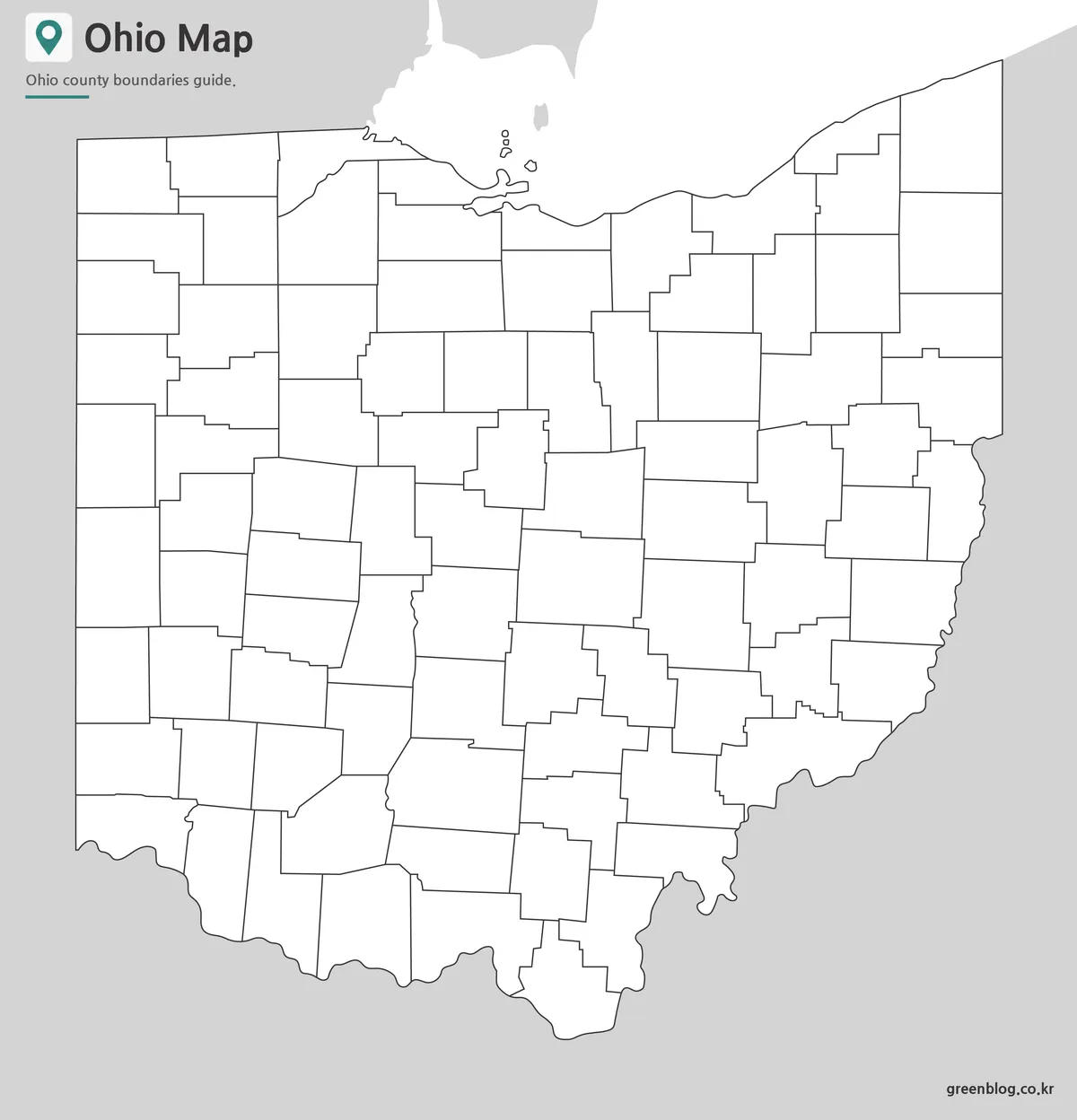 Editable Ohio Map outline with county boundary lines.