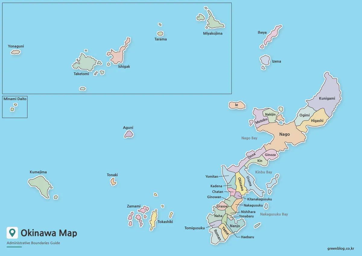 Okinawa Prefecture Map printable collection with color labeled and outline versions